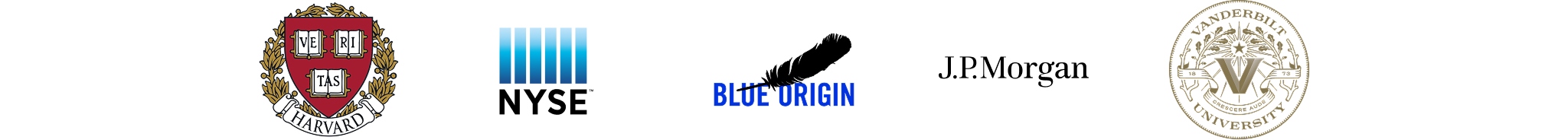 Client logos including Harvard University, NYSE, Blue Origin, J.P. Morgan, and Vanderbilt University