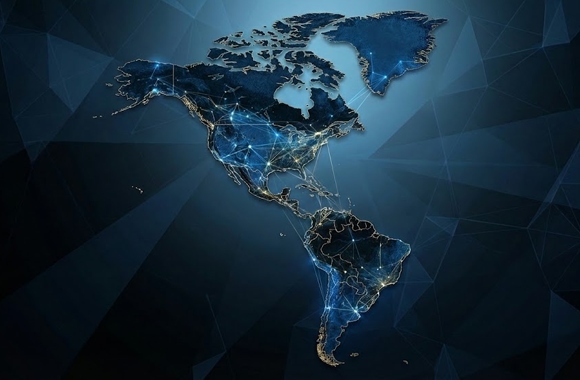 Global network map highlighting North and South America connections for Ballard Partners