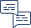Vector (4) Blue outline icon of two overlapping speech bubbles containing text lines.